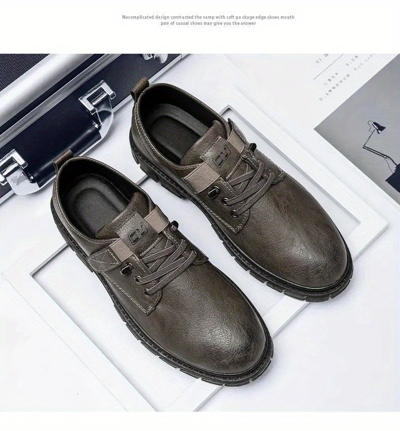 mens solid casual shoes with pu leather uppers waterproof wear resistant non slip shoes with hook loop fastener decor mens office daily footwear details 12