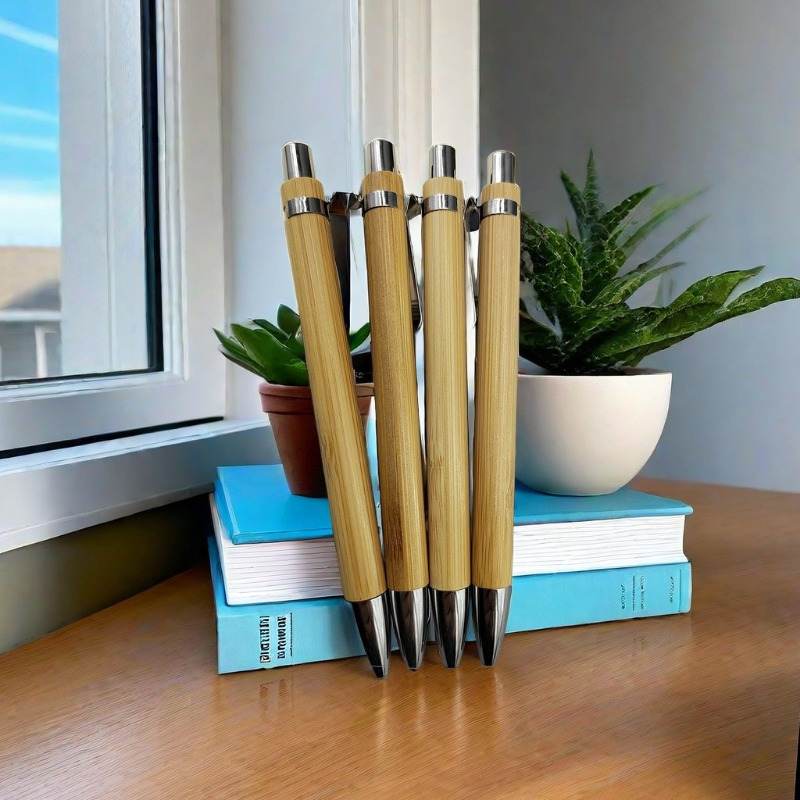 

10pcs Press Type Bamboo Pen Good Looking Gift Pen Office Ballpoint Pen