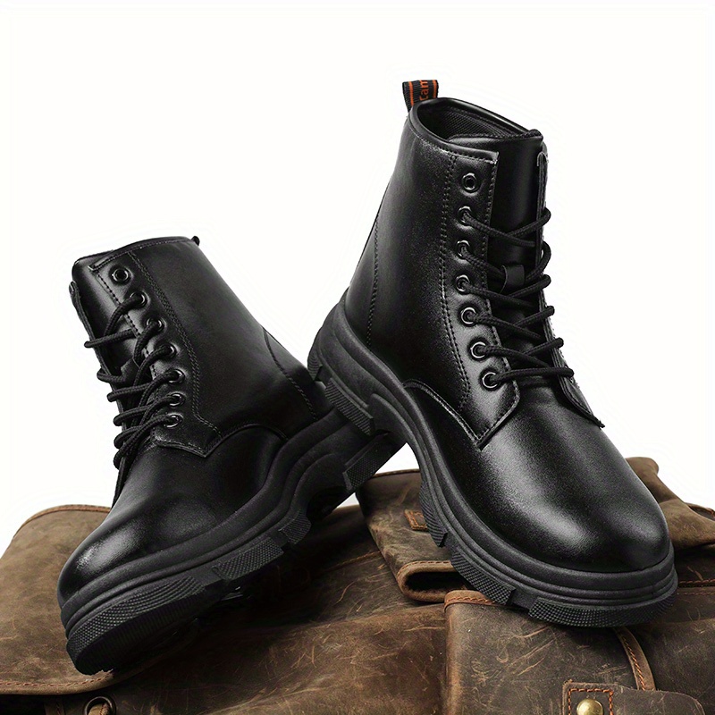 Botas De Cuero Para Hombre Botines Con Punta Redonda Botas Temu