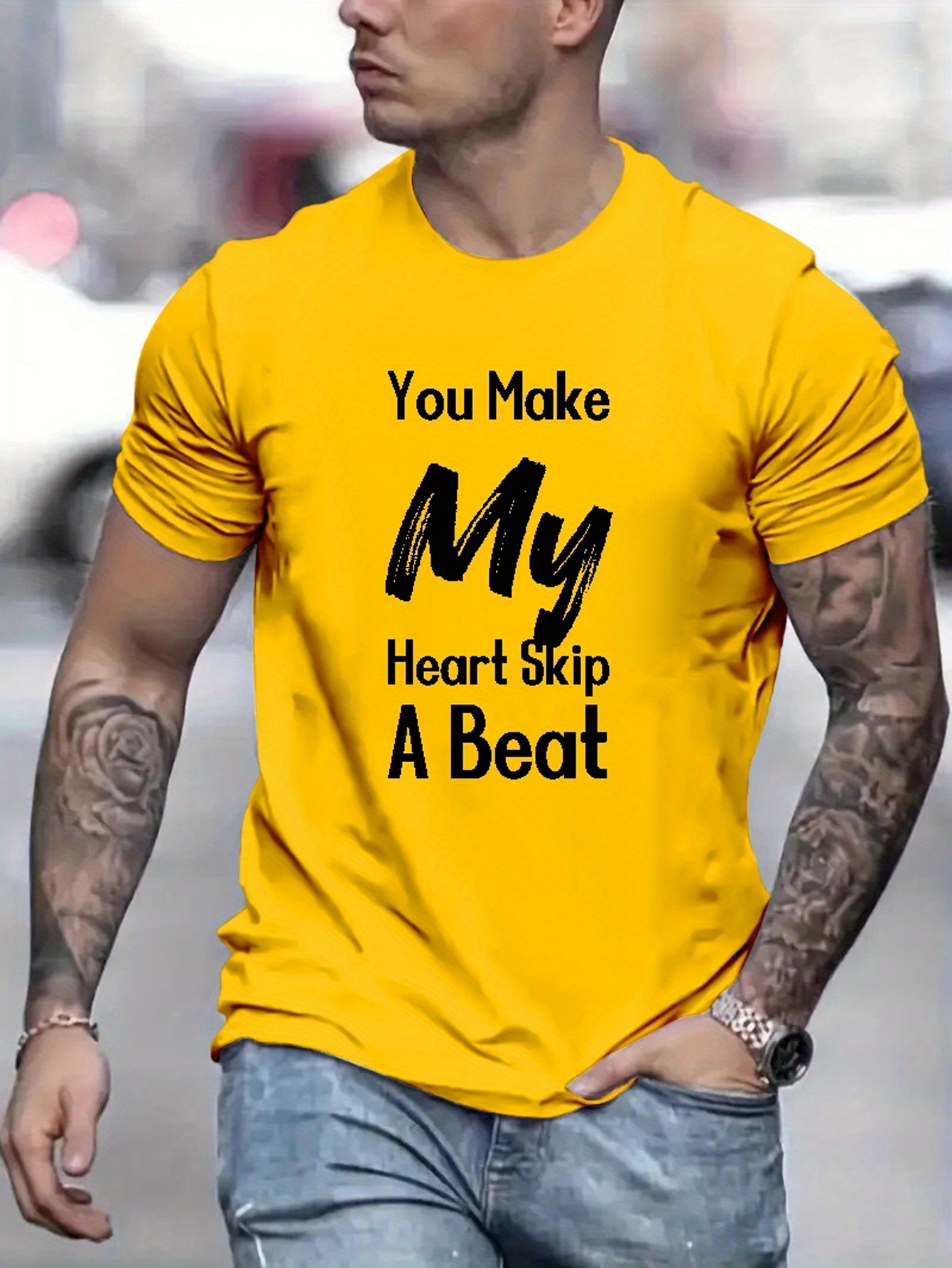 Make Heart Skip A Beat Letter Graphic Print Men's Creative - Temu New ...