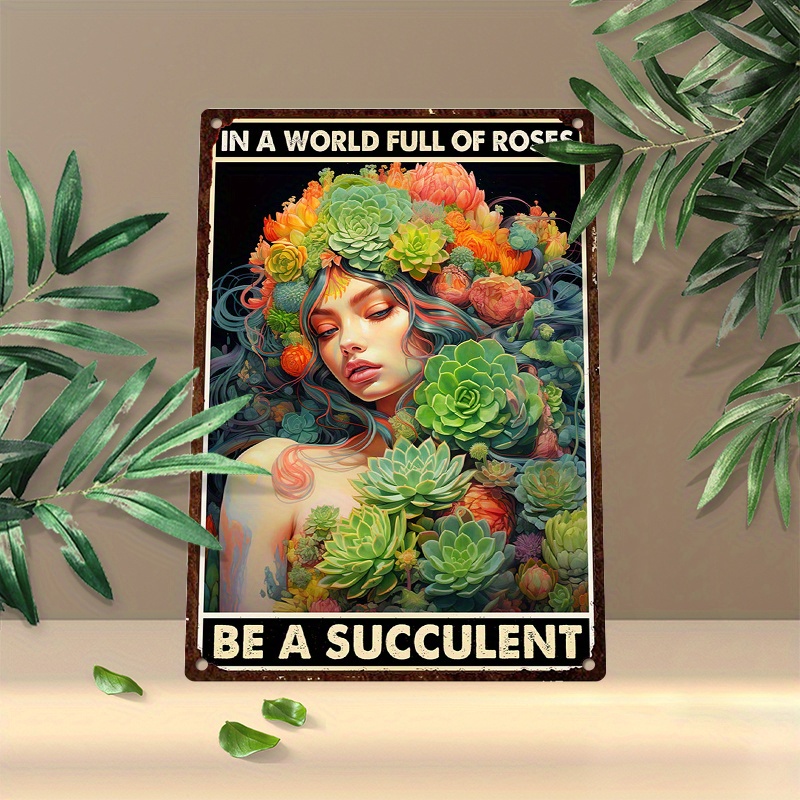 

1pc 8x12inch (20x30cm) Aluminum Sign Metal Sign Retro In A World Full Of Roses Be A Succulent Poster Gardening For Man Cave Home Gate Garden Cafes