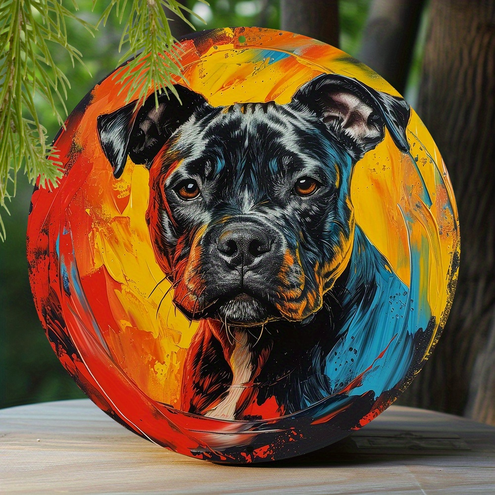 

1pc 8x8 Inch Cute Metal Sign, Faux Resin Painting, Round Wreath Decorative Sign, Apartment Decoration, Dog Theme Decoration