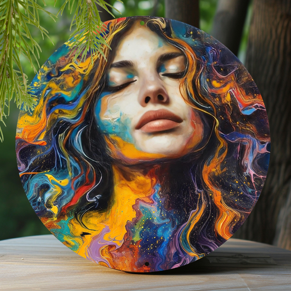 

1pc 8x8 Inch Winter Metal Sign Faux Resin Painting Round Wreath Decorative Sign Living Room Decoration Mother's Day Gifts Hippie Theme Decoration P696