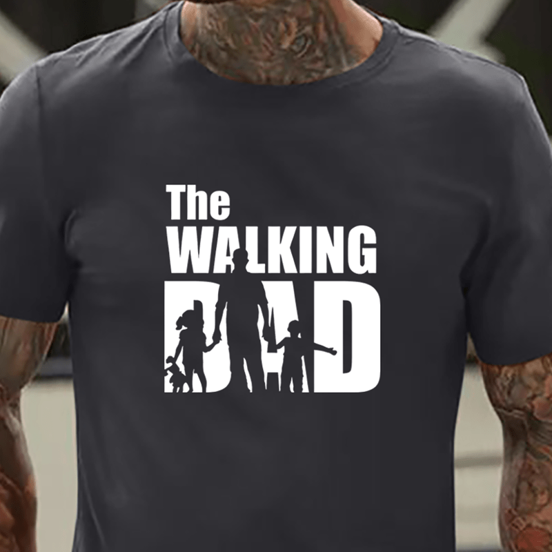 

The Walking Dad Letter Graphic Print Men's Creative Top, Casual Short Sleeve Crew Neck T-shirt, Men's Clothing For Summer Outdoor