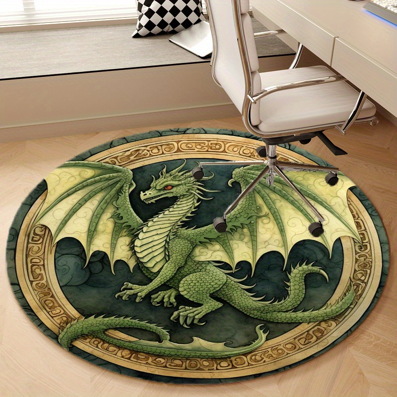 

[800g/m2 Crystal Velvet] 1pc Retro Dragon Pattern Round Rug Non-slip Area Rug Office Chair Mat Carpet For Living Room Bedroom Home Décor