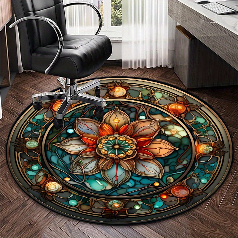 

[800g/m2g Weight Crystal Velvet] 1pc Flower Pattern Round Rug Non-slip Area Rug Office Chair Mat Carpet For Living Room Bedroom Home Decor