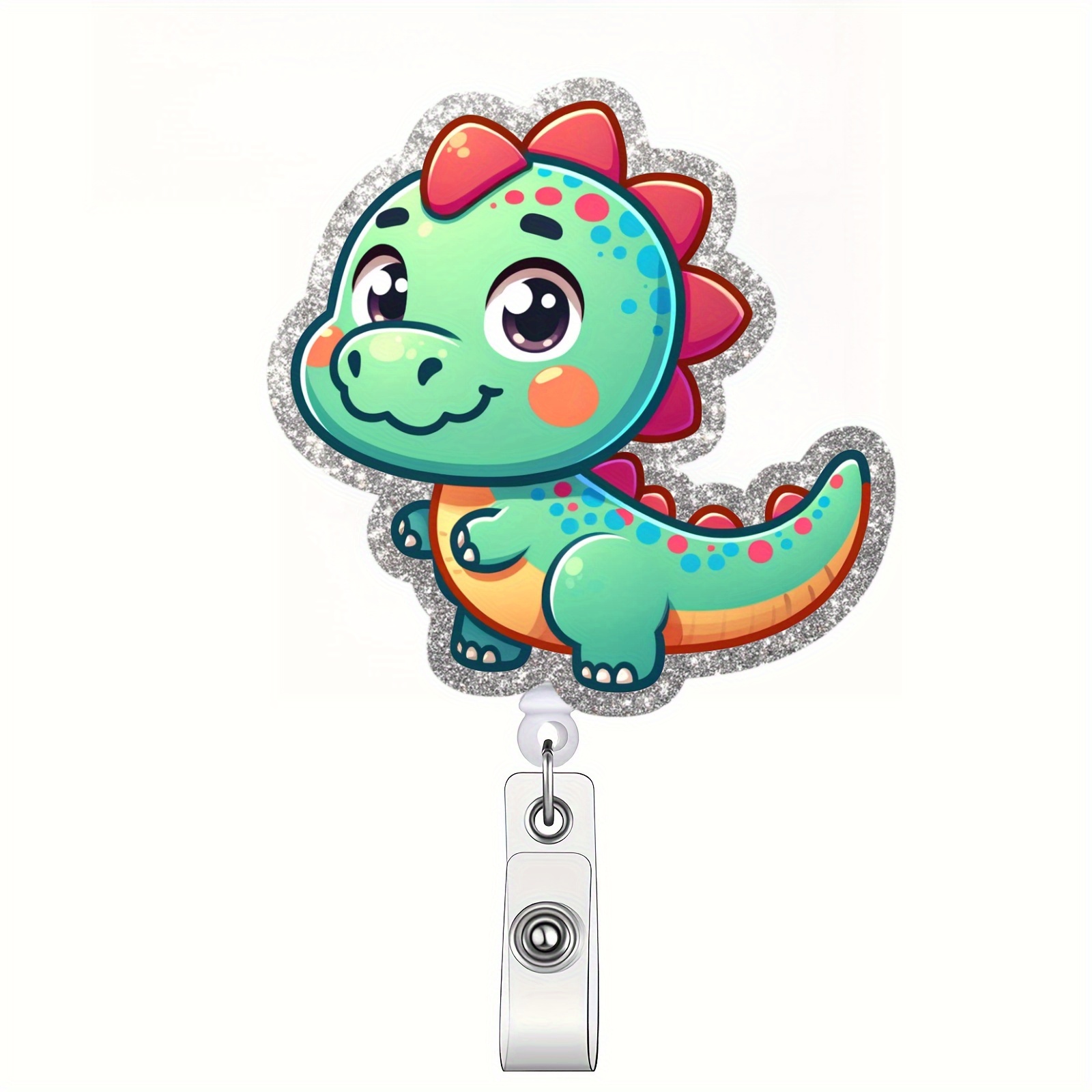 1pc Cute Dinosaur Reel Holder Retractable with ID Clip for Nurse Name Tag Card Heart Anatomy Doctor Rn LPN Medical Assistant Work Office Alligator