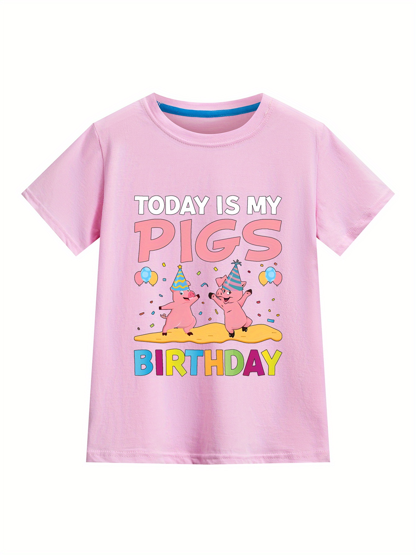 Print T shirt Today Pigs Birthday Kids Casual Short Sleeve - Temu New ...