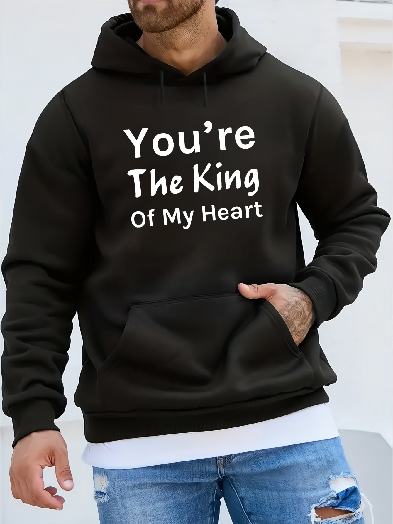 youre king heart print kangaroo pocket hoodie casual long Temu