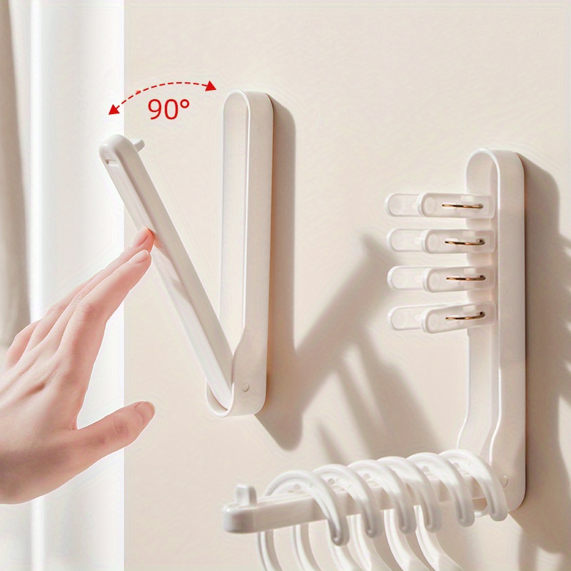 1pc White Wall Mount Foldable Clothing Rack, Wall Mount For Balcony Closet  Storage Hooks, Clothes Hanger, Hanger Storage Rack