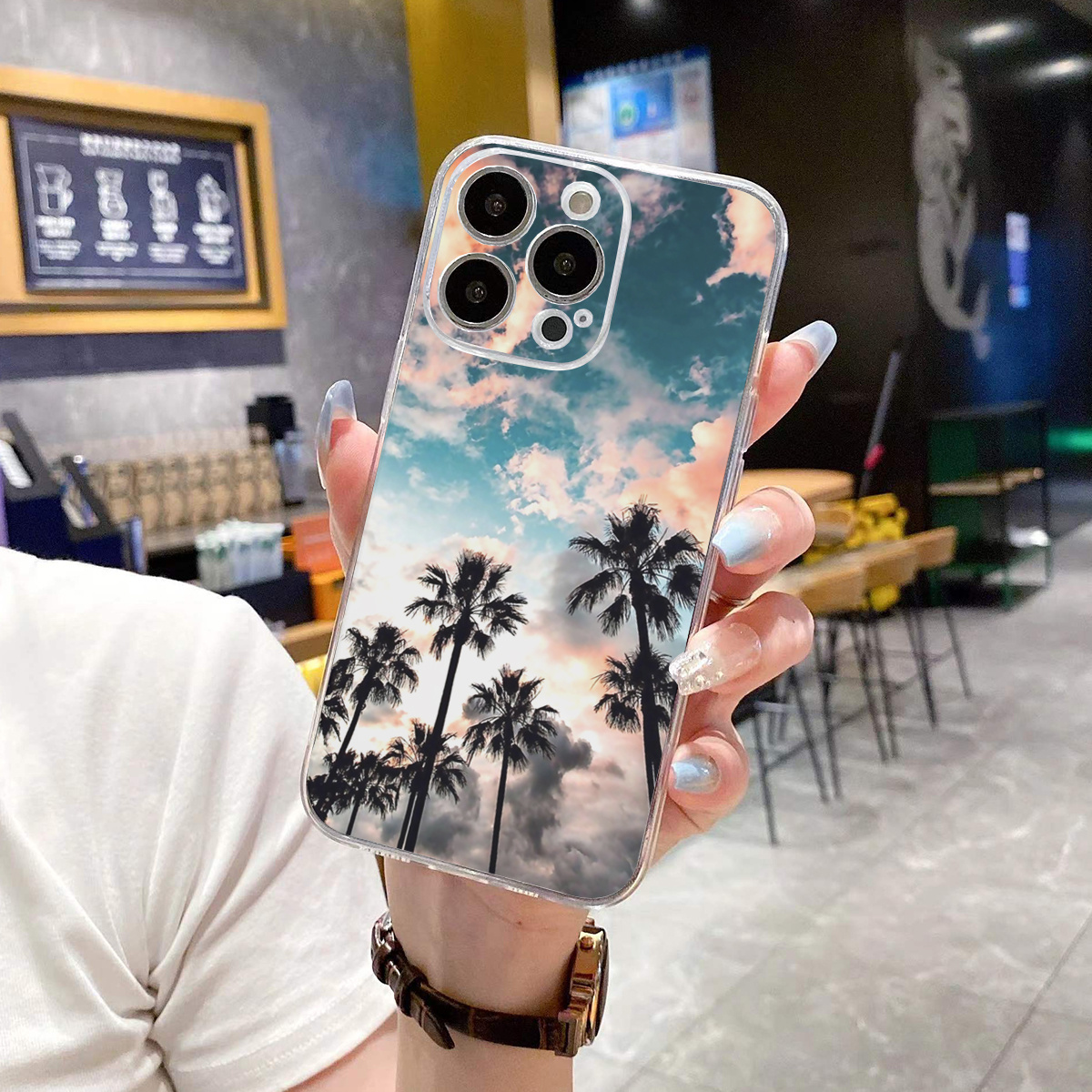 

Blue Sky Coconut Tree Pattern Design Shockproof Slim Protective Cove Sleeve Phone Case Camera Lens All Inclusive Phone Soft Shell For Iphone7/8/11/ 12/13/14/15/x/xr/xs/plus/pro/pro Max/se