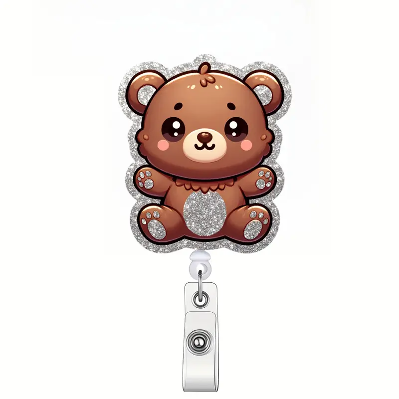 1pc Bear Badge Reel with Clip - Adorable Acrylic Badge Holder, Entertaining ID Card Clip, Retractable, Perfect for Nurses,,Temu