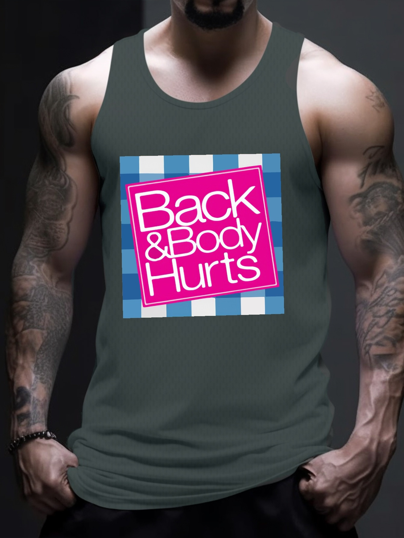 Plus Size Phrase Back Body Hurts Print Men's Casual - Temu Australia