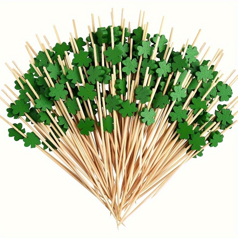 

50pcs, 100pcs St. Patrick's Day Fruit Picks, 4.7 Inch Long Bamboo Fancy Toothpicks For Fruit
