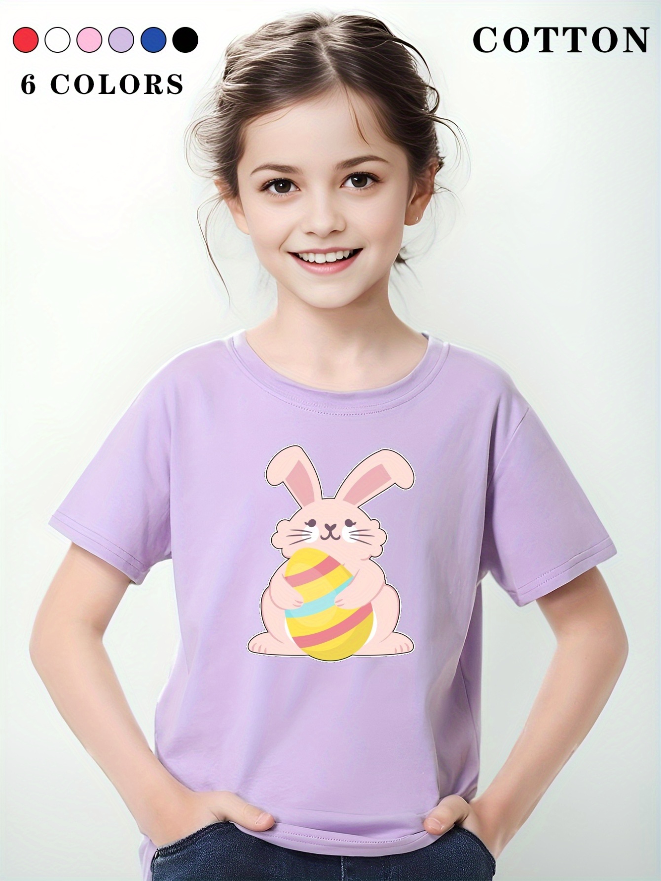 Rabbit Egg Print T shirts Easter Cartoon Cute Girls Casual - Temu Australia