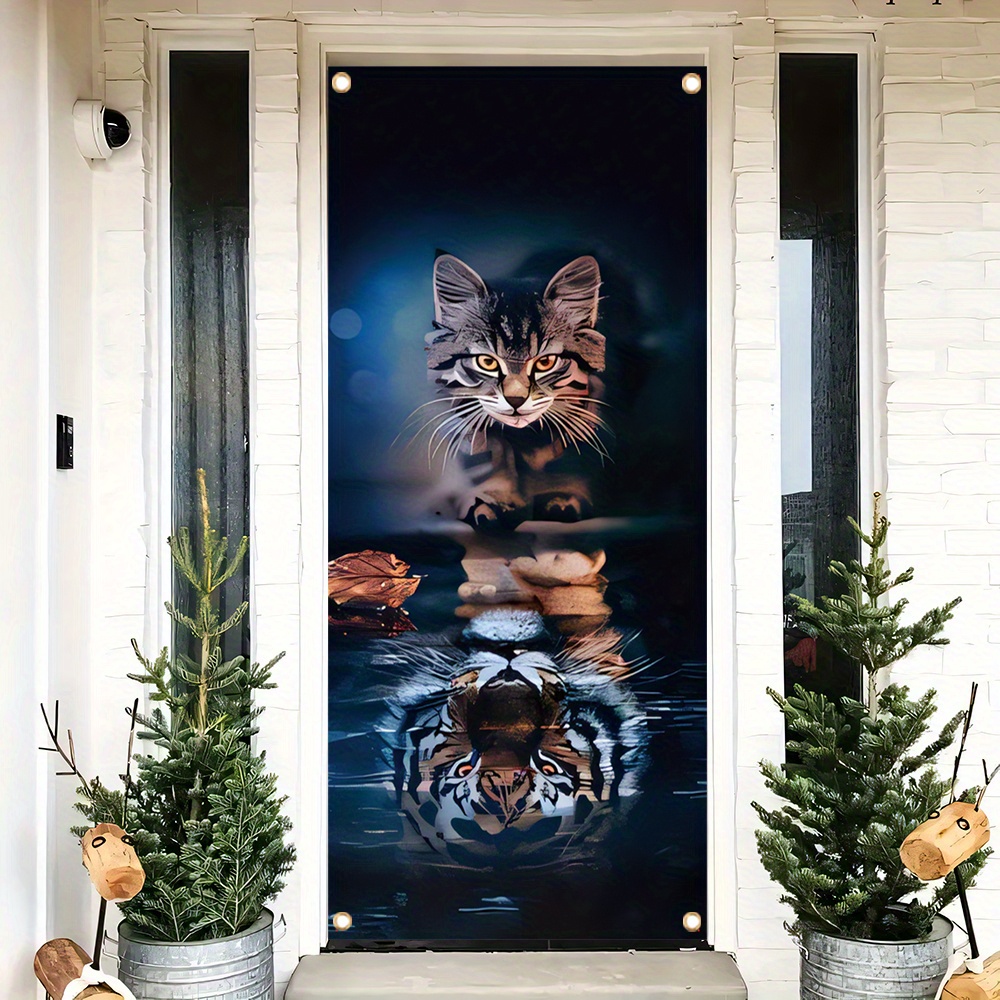 

1pc, 70x35 Inch Door Cover Banner, Vinyl, Animals Tiger Pattern Door Cover, Porch Sign Background Farmhouse Holiday Party Front Door Hanging Indoor Outdoor Banner Home Bedroom Decor