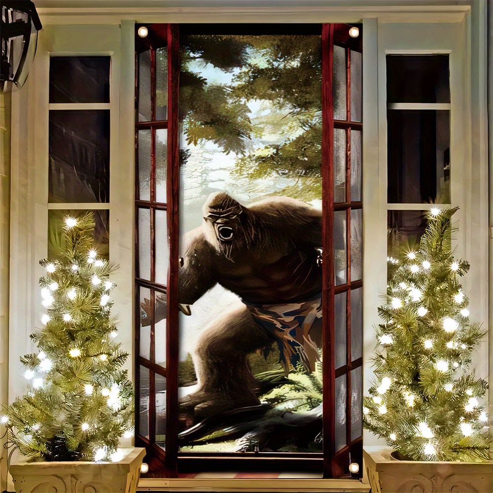 

1pc, 70x35 Inch Door Cover Banner, Vinyl, Animals Chimpanzees Pattern Door Cover, Porch Sign Background Farmhouse Holiday Party Front Door Hanging Indoor Outdoor Banner Home Bedroom Decor