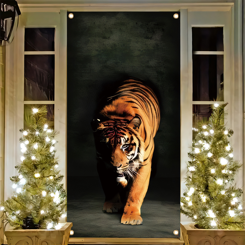 

1pc, 70x35 Inch Door Cover Banner, Vinyl, Animals Fierce Tiger Pattern Door Cover, Porch Sign Background Farmhouse Holiday Party Front Door Hanging Indoor Outdoor Banner Home Bedroom Decor