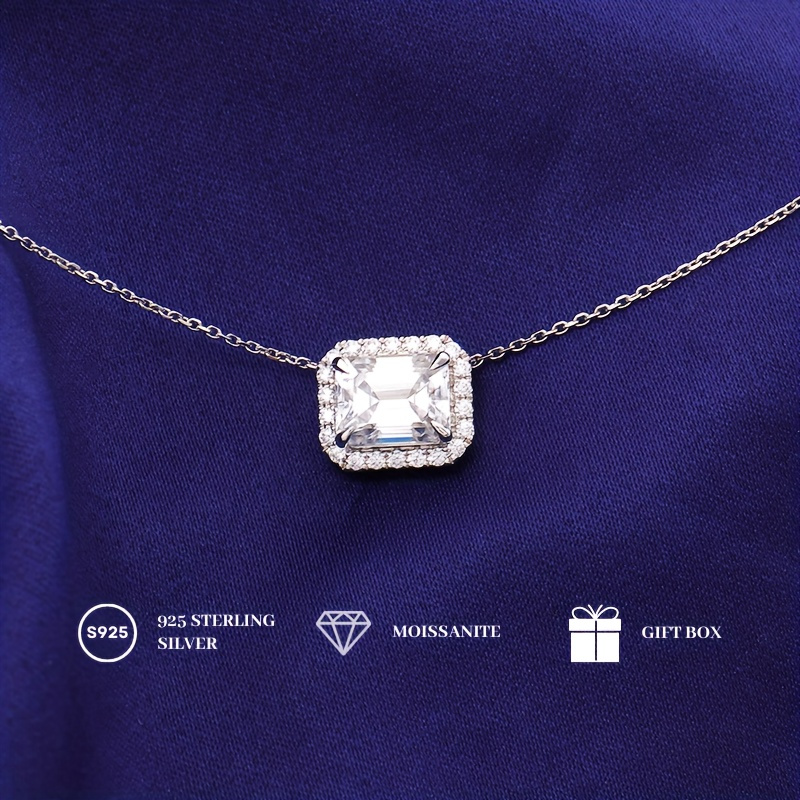 

3 Carat Emerald Cut Moissanite 925 Silver Necklace, Elegant Birthday, Anniversary, Holiday Gift