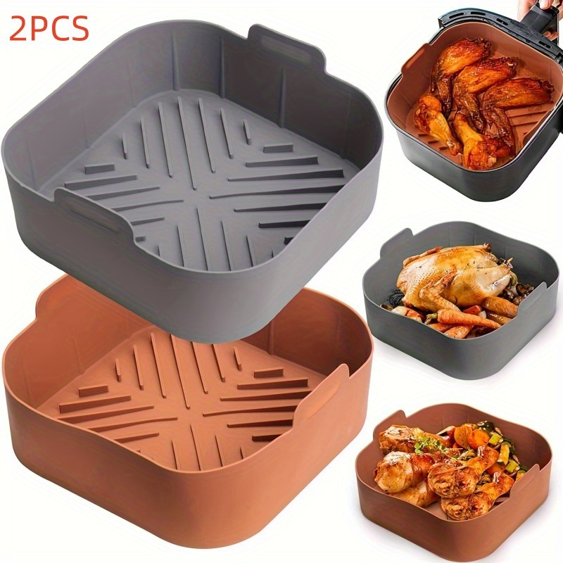 Image of 2pcs Silicone Air Fryer Liner 8.27 Inch, Suitable For 5. Qt Reusable Air Fryer, Heat Resistant Easy Clean Air Fryer Silicone Pot, Suitable For Air Fryer Accessories