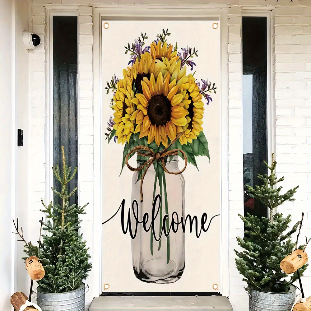 

1pc, 70x35 Inch Door Cover Banner,vinyl, Front Door Decoration, Photo Background Welcome Banner,sunflower, Welcome Sign Spring And Summer