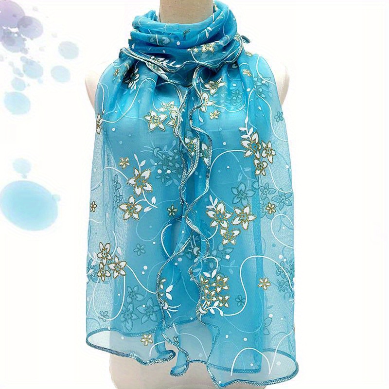 Casual Women's Scarf With Mushroom-edge, Shiny Golden Powder Print For Outdoors