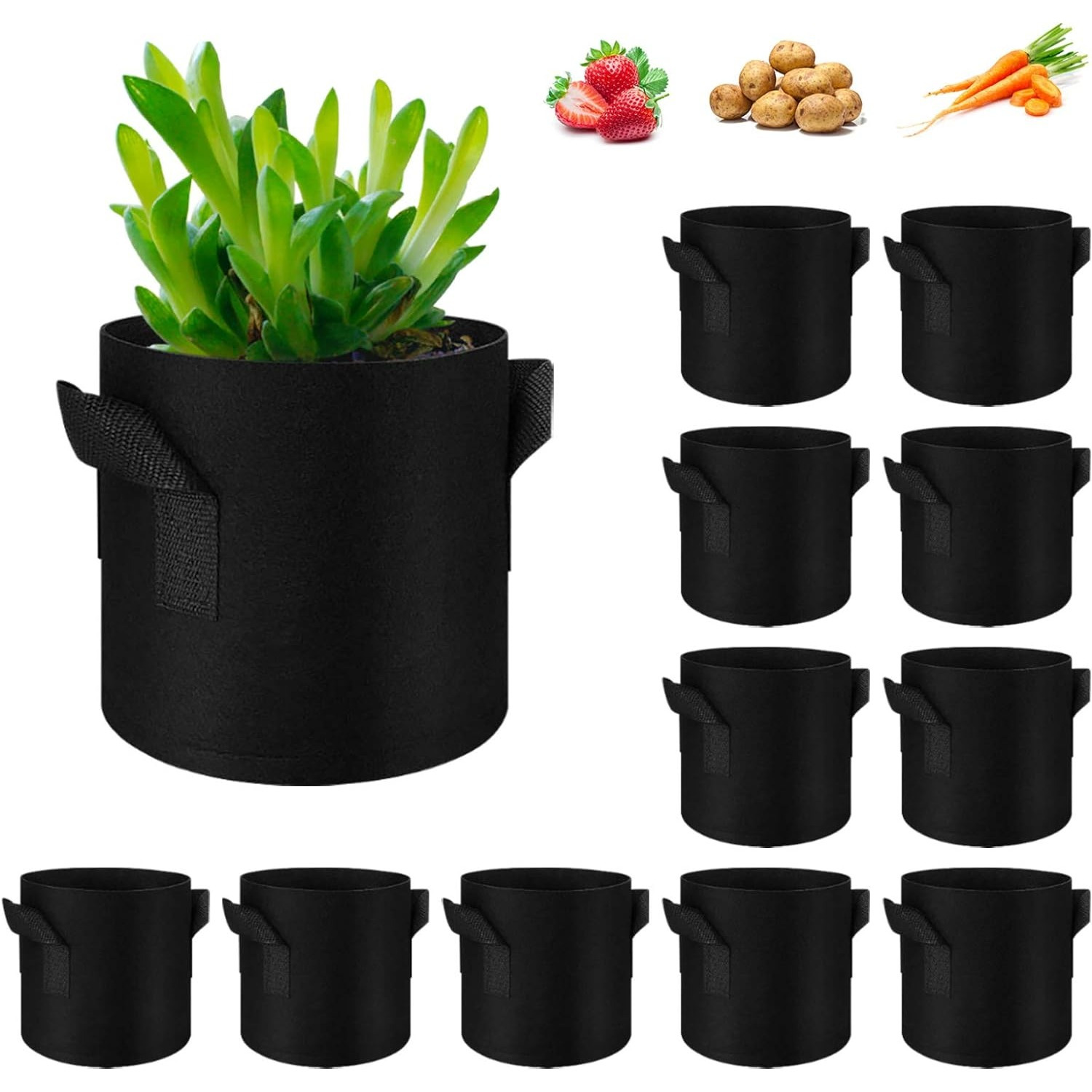 150 Vlies-Pflanzbeutel Mit Griffen – Atmungsaktiv, Für Gemüse, Blumen, 5/10 Gallonen, Garten & Balkon