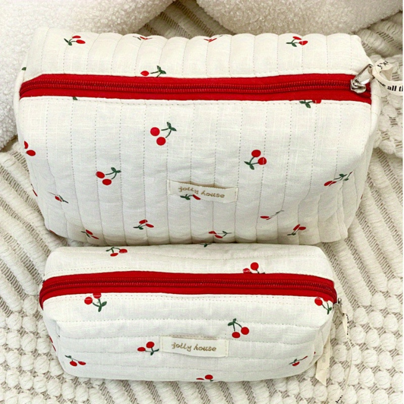 

Quilted Cotton Ladies Travel Storage Bag Retro Cherry Women's Cosmetic Bags Cute Design Pencil Case Makeup Bag Handbags