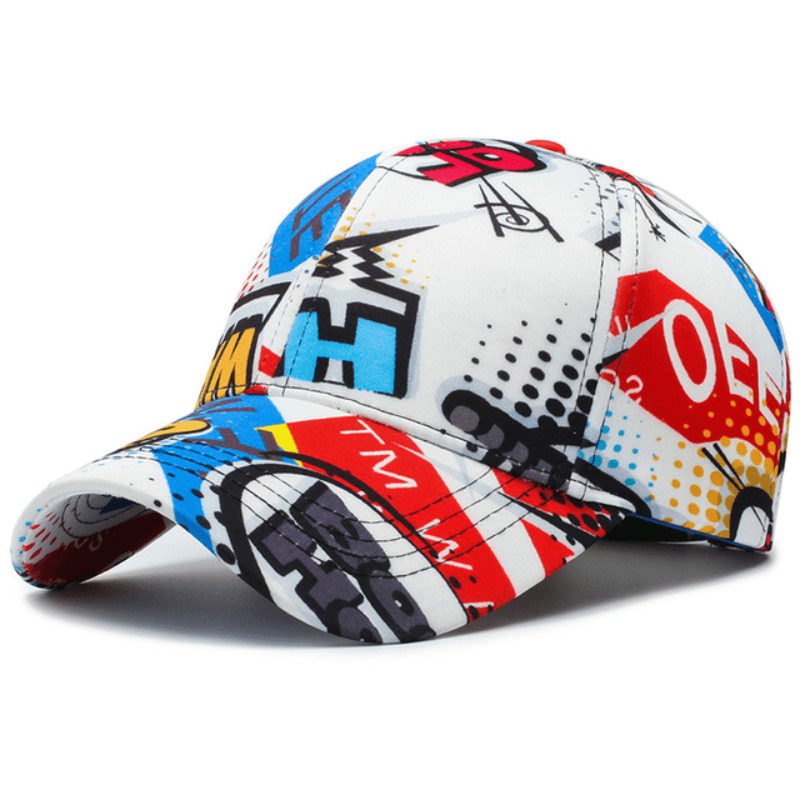 

Graffiti-style Adjustable Uv Protection Casual Baseball Cap, Young Outdoor Sports Hip-hop Style Lightweight Duckbill Hat, For Teens