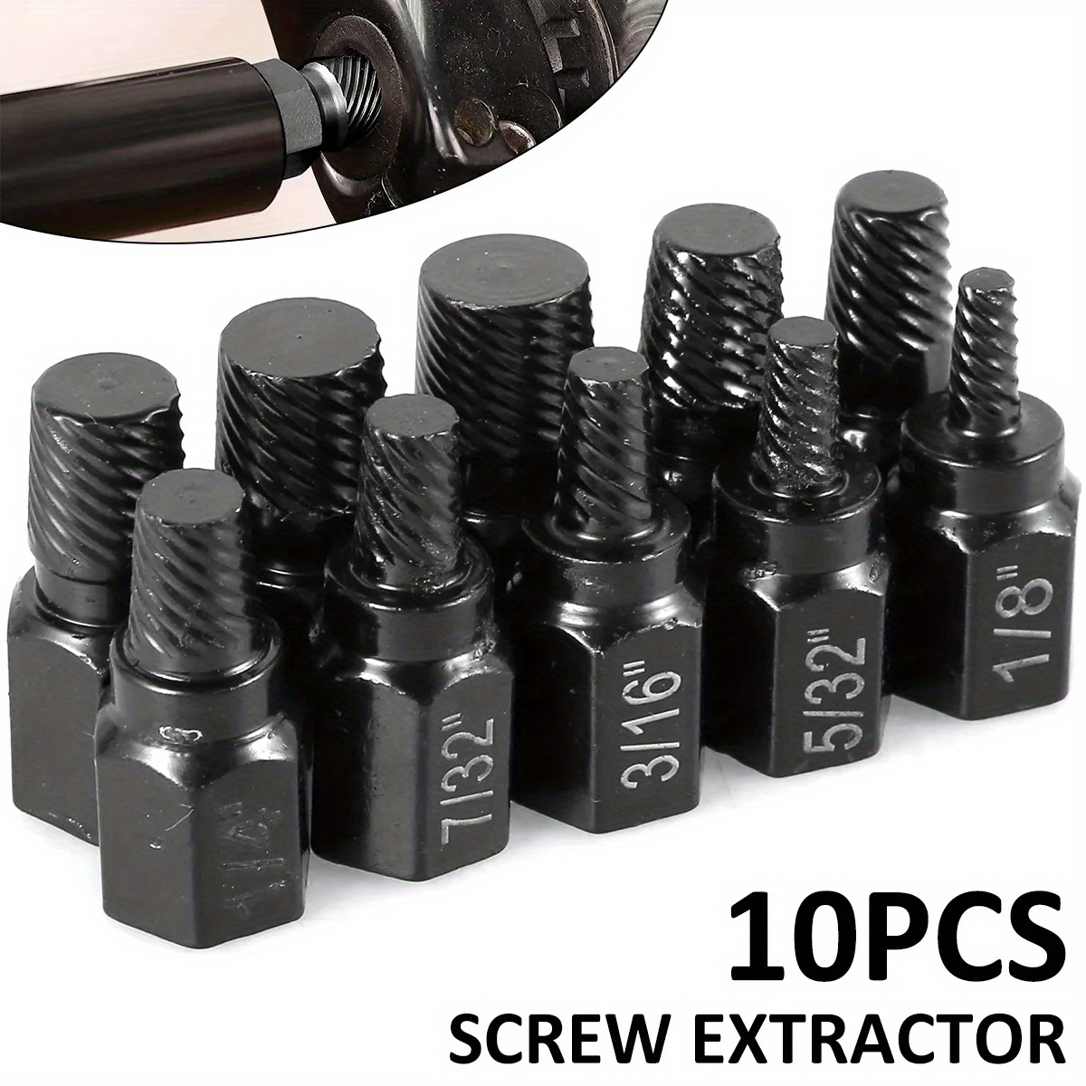 

Kit d'extraction de vis 10pcs en acier allié Extracteur de vis endommagées Ensemble d'extracteurs de vis Métal Facile à sortir Foret Boulon Goujon Cannelures multiples