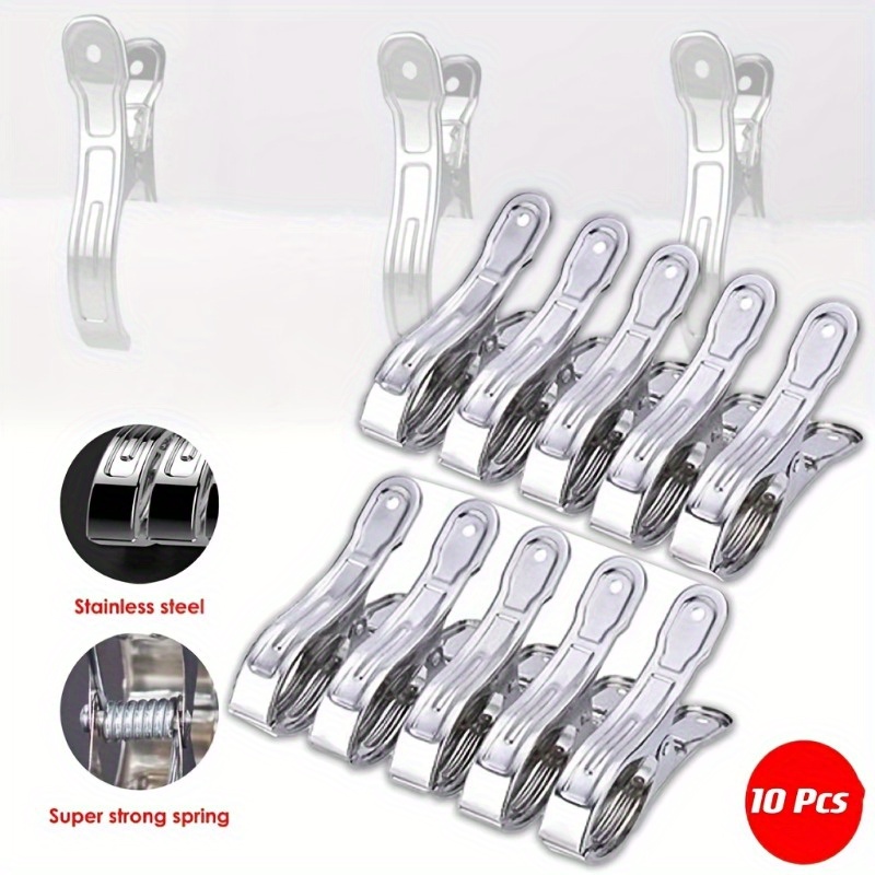 

10pcs Large Stainless Steel Clips, Quilt Clips, Windproof Clothes Drying Clips, Clothes Peg, Household Clothesline Pole Clamp