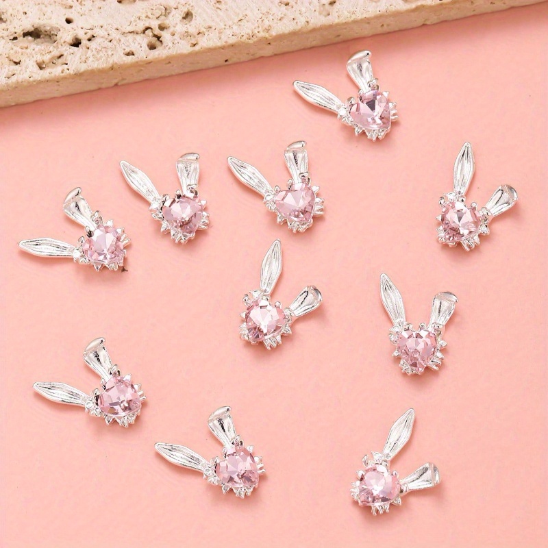 10pcs Head Rhinestone Nail Charms - Cute Rabbit Design For Manicure Decoration, Sparkling Gemstone Accents, Odorless Nail Art Accessories