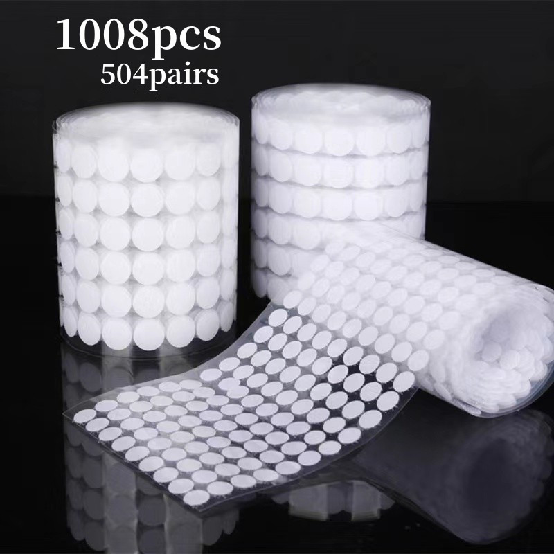 

1008pcs (504pairs) Self-adhesive Hook & Loop Dots - 10mm/0.39inch Nylon Waterproof Tape For Home, Office & Classroom