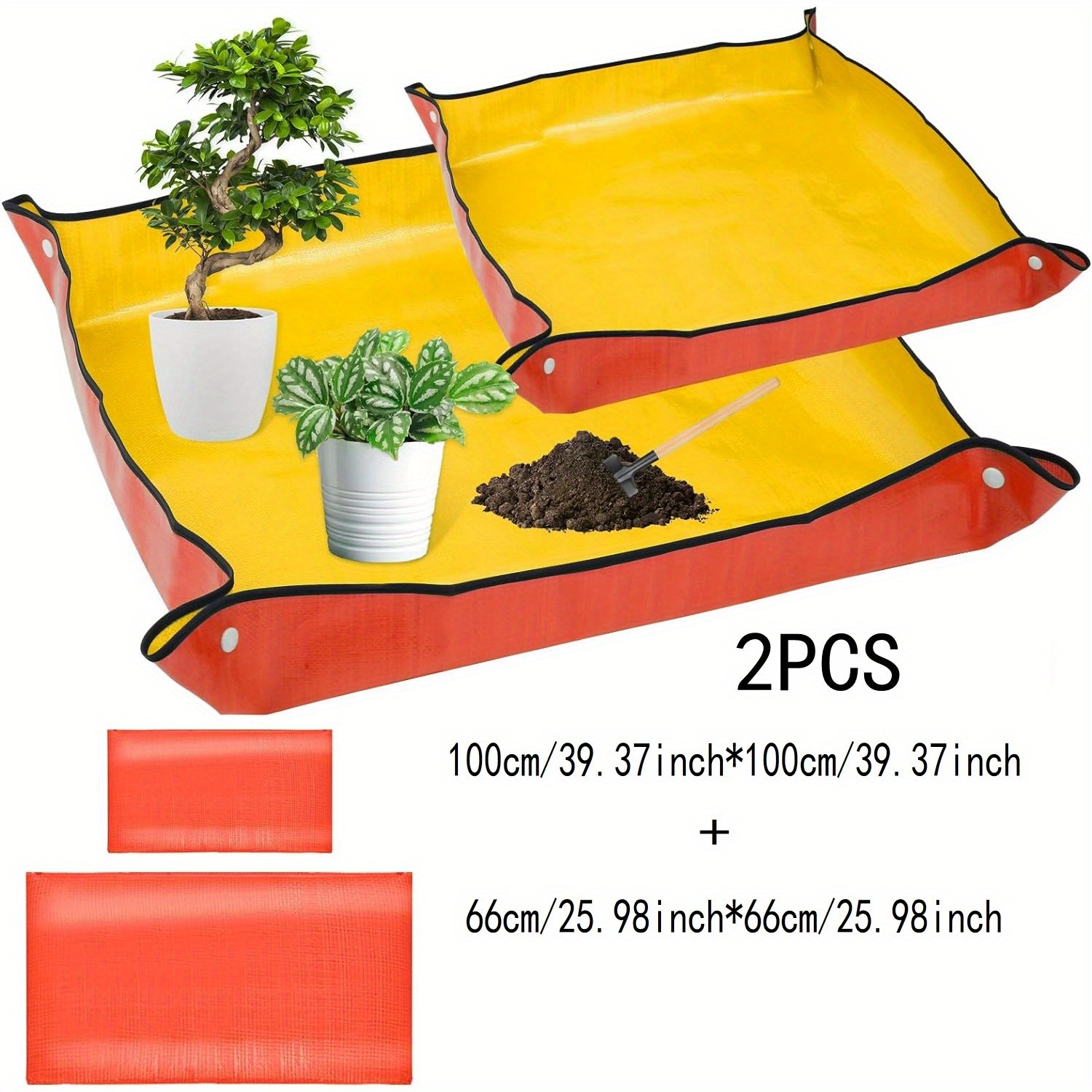 TEMU 2pcs Plant Transplant Replant Pads, 39-inch Gardening Pads And A 26-inch Orange Potting Pads For Indoor Use, Thickened Potting Trays With Foldable Waterproof Plant Accessories