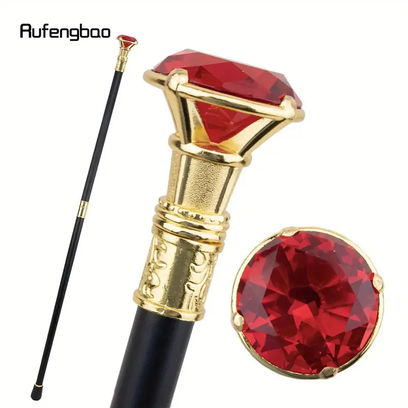red artificial diamond type golden elegant walking cane retro decorative walking stick gentlemen luxury crosier knob walking stick 93cm halloween cosplay photo props larp party supplies stage performance accessories details 3