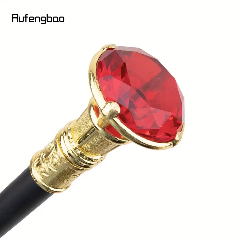 red artificial diamond type golden elegant walking cane retro decorative walking stick gentlemen luxury crosier knob walking stick 93cm halloween cosplay photo props larp party supplies stage performance accessories details 4