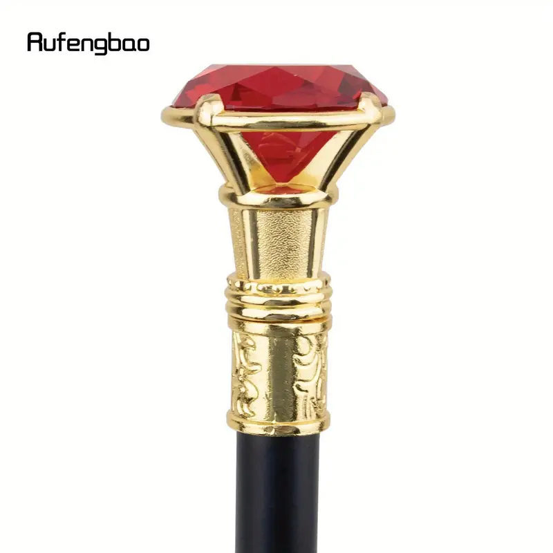 red artificial diamond type golden elegant walking cane retro decorative walking stick gentlemen luxury crosier knob walking stick 93cm halloween cosplay photo props larp party supplies stage performance accessories details 5