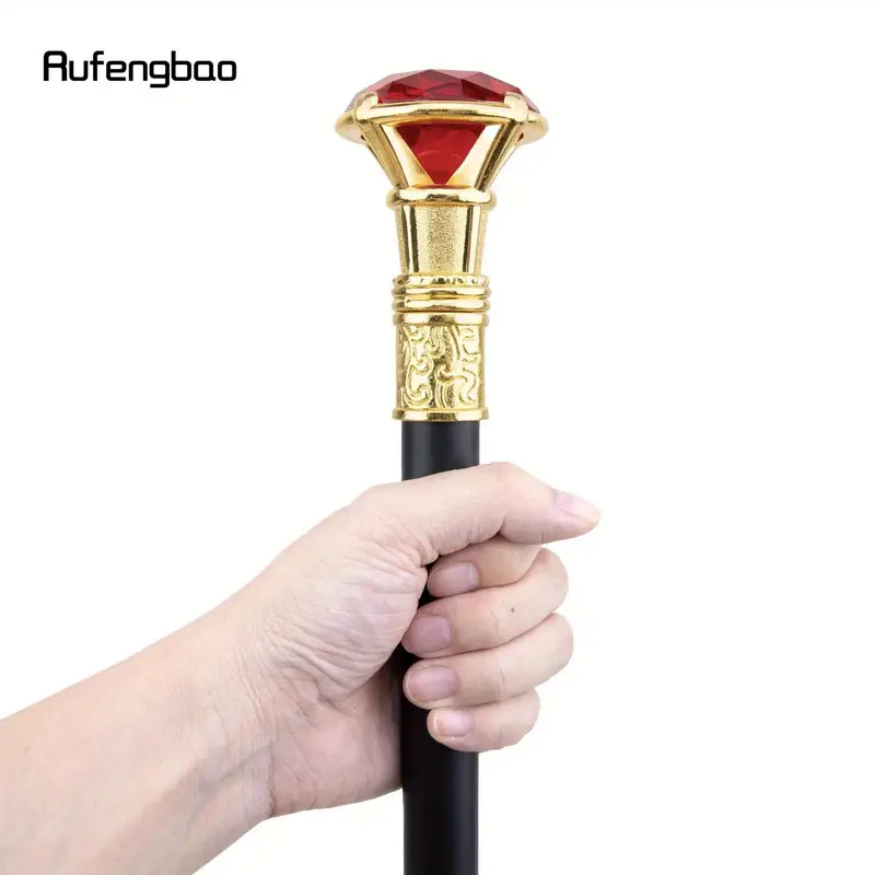 red artificial diamond type golden elegant walking cane retro decorative walking stick gentlemen luxury crosier knob walking stick 93cm halloween cosplay photo props larp party supplies stage performance accessories details 7