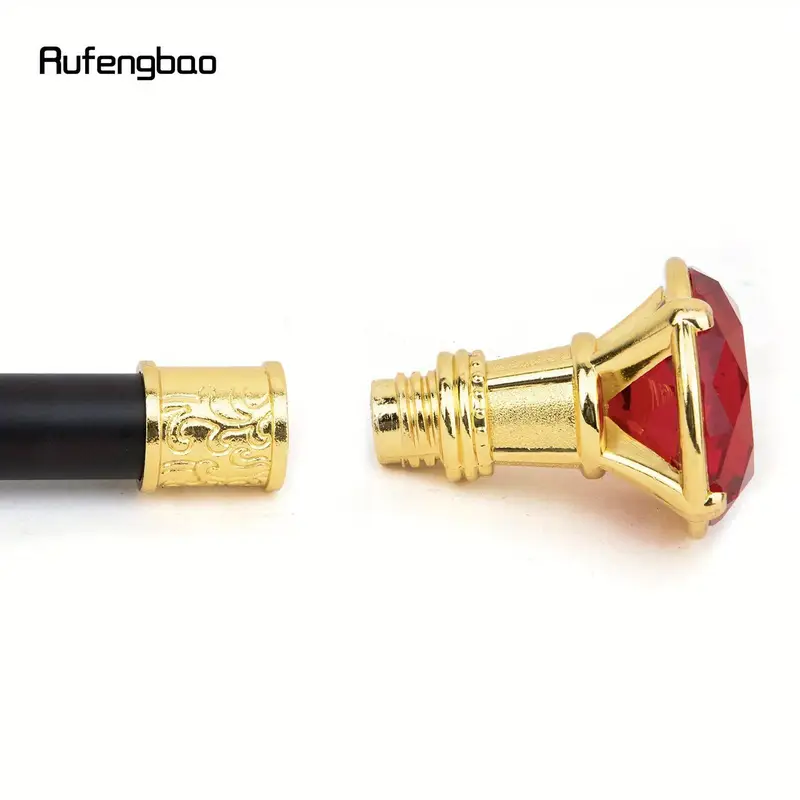 red artificial diamond type golden elegant walking cane retro decorative walking stick gentlemen luxury crosier knob walking stick 93cm halloween cosplay photo props larp party supplies stage performance accessories details 8