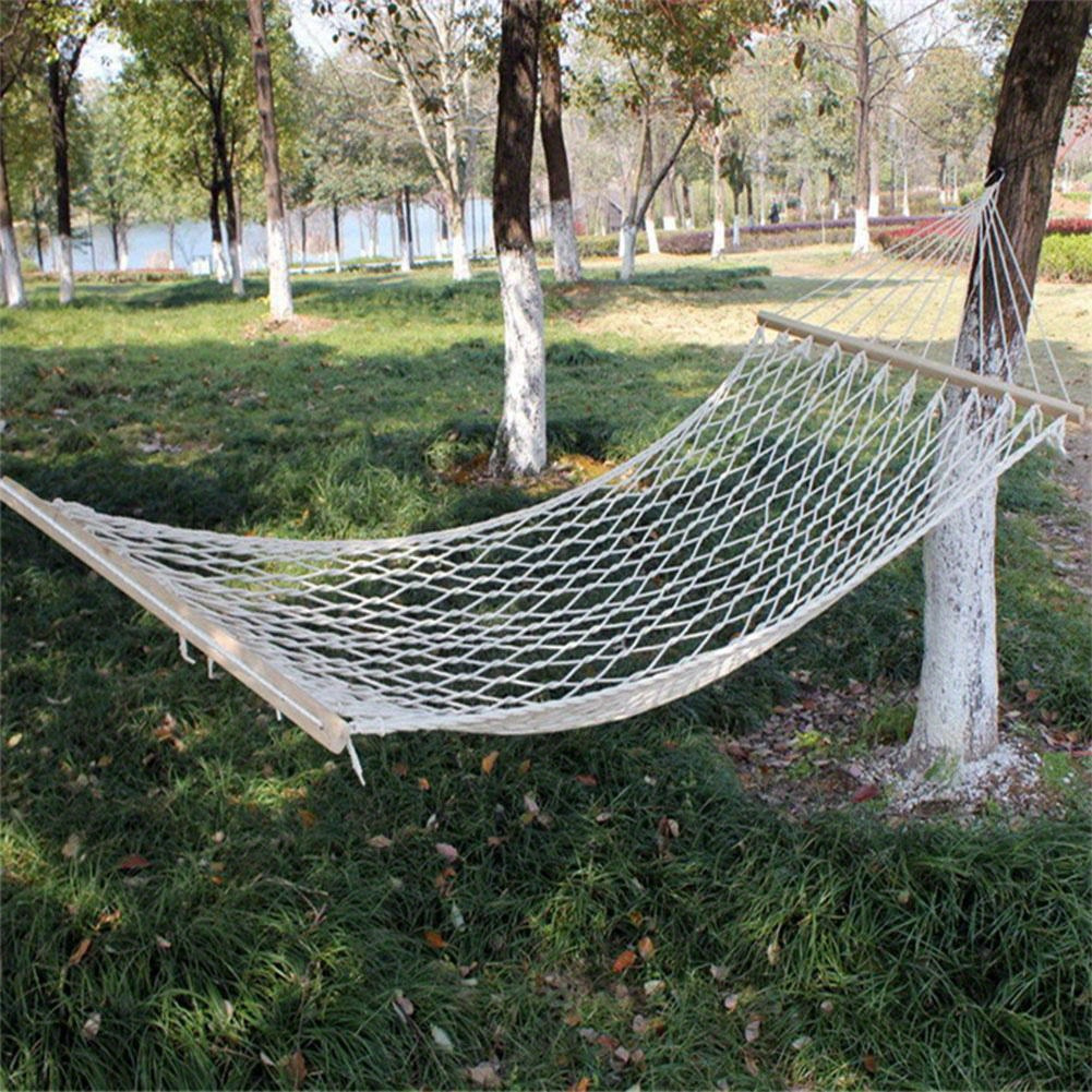 

1pc Cotton Rope Hammock With Wooden Spread Bars, Outdoor Travel Swing Bed, Relaxing Netted Sleeping Hammock, Perfect For Backyard, Camping