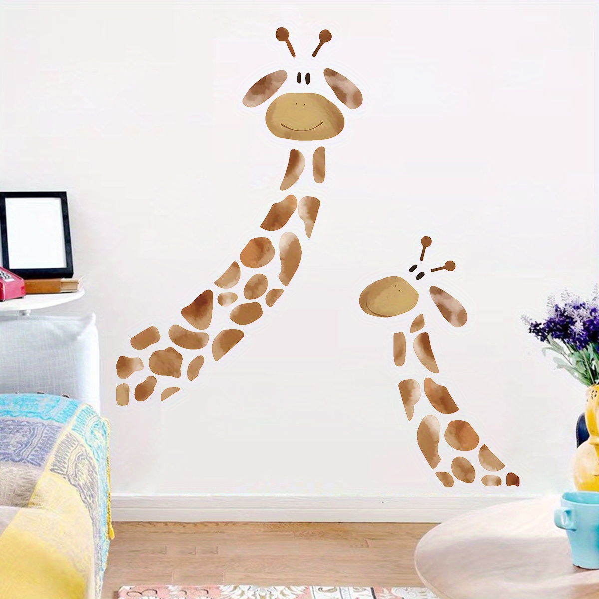 Image of Cartoon Cute 2 Giraffe Animal Wall Stickers Removable For Bedroom Living Room Home Decoration Wall Decals