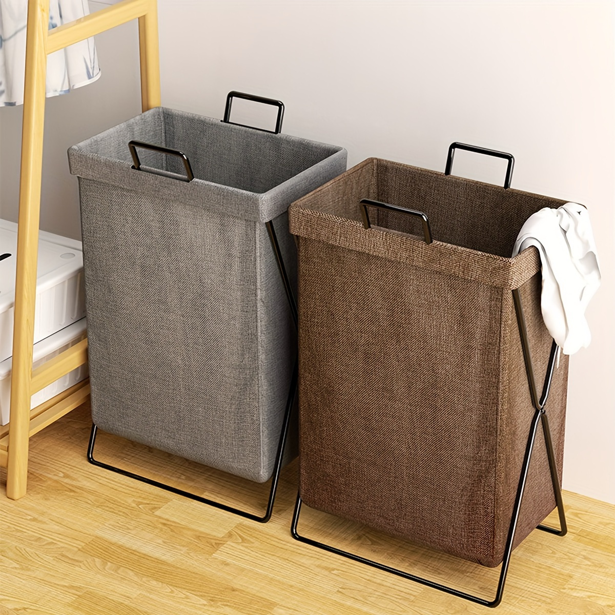 

1pc Folding Laundry Basket With Bracket, Dirty Clothes Storage Basket, Laundry Hamper, Laundry Organization And Storage Supplies For Bathroom Bedroom Laundry Room Dorm