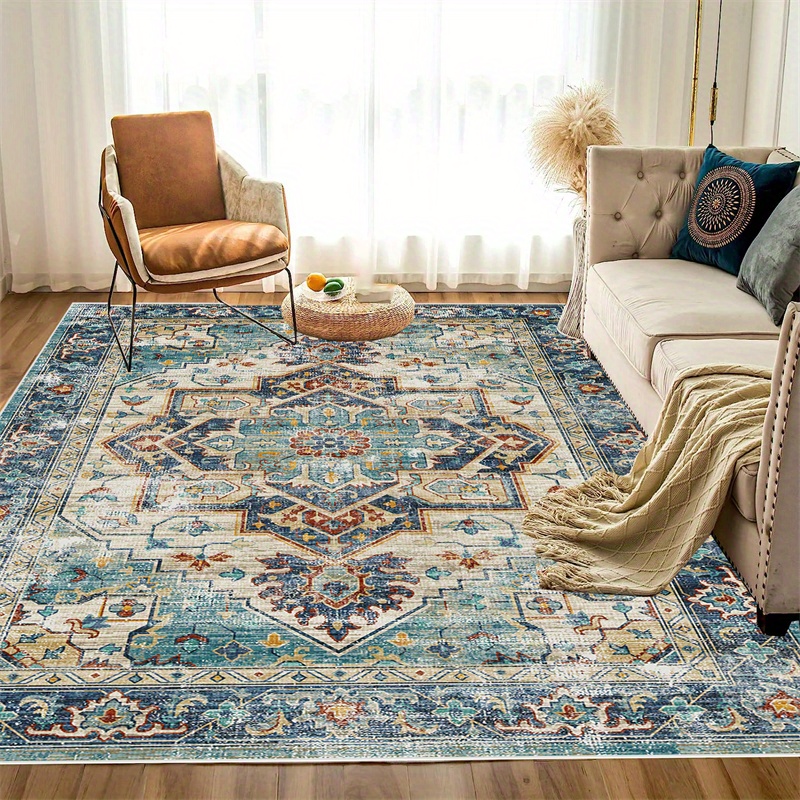 

1pc, Bohemian Vintage Area Rug, Machine Washable Low-pile Accent Carpet, Non-shedding Non-slip Living Room Floor Throw Rugs For Bedroom,dining Room, Playroom, Rv, Office