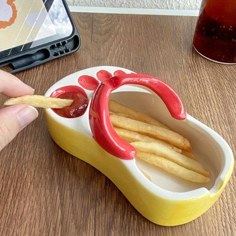 

1pc Ceramic Snack Tray, Restaurant Kitchen Snack Box With Funny Slipper Design, Creative Snack Plate