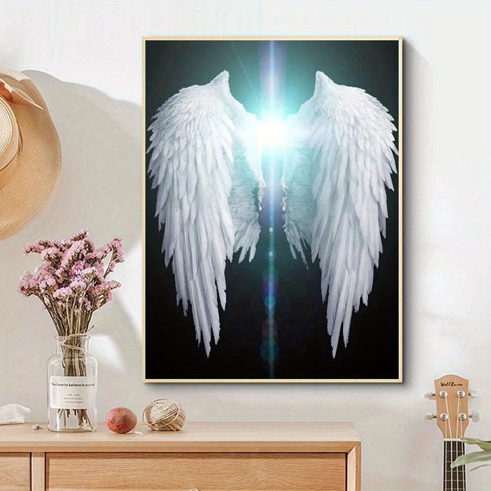 

Full Round Diamond 5d Diy "pure White Wings" 11.8x15.7 Inch Diamond Painting, 5d Diamond Embroidery Cross Embroidery Home Decoration Set