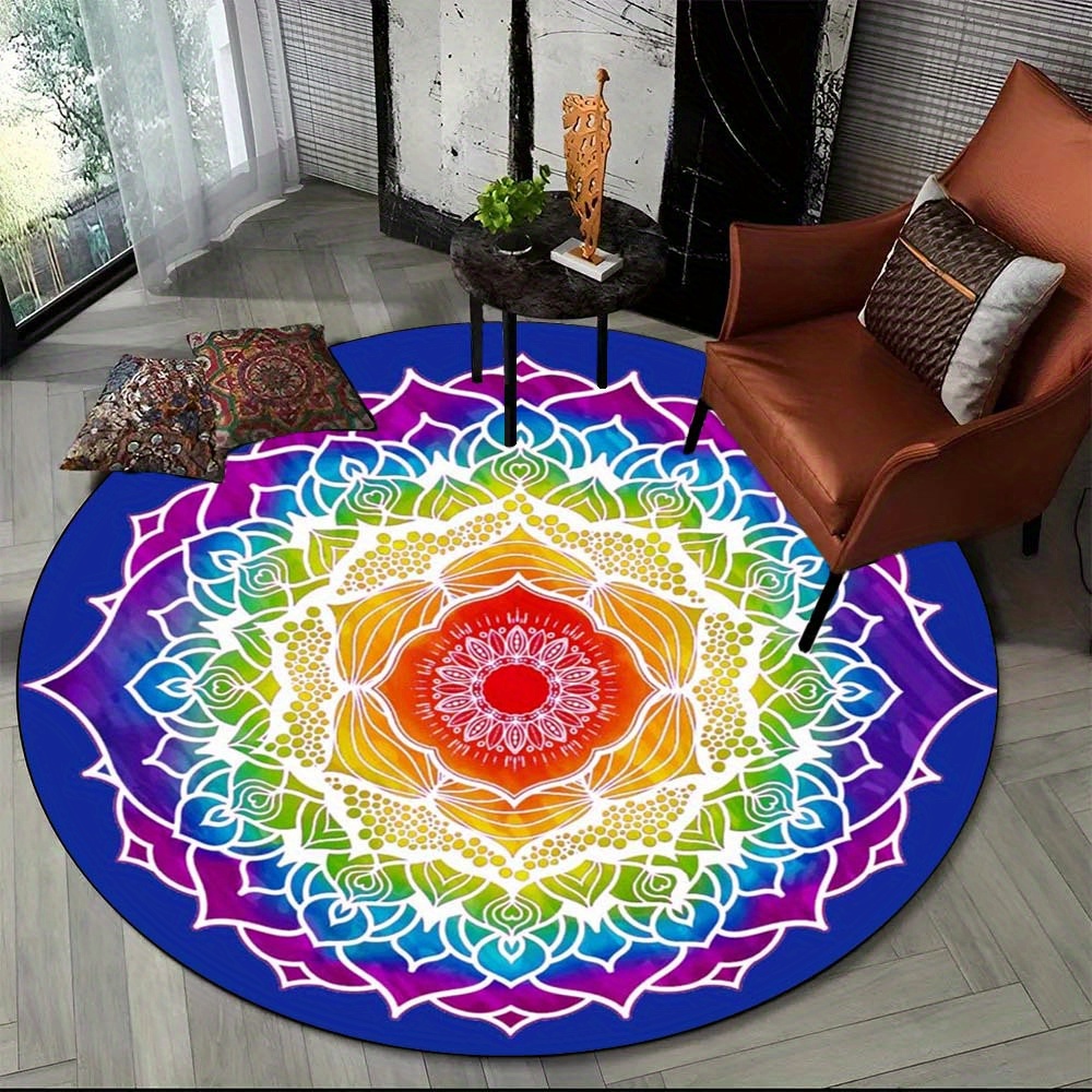 

800g/m2 Crystal Velvet 3d Chakras Energy Printed Round Rug Colorful Mandala Carpets For Bedroom Sofa Livingroom Round Carpets Non-slip Area Rug Home Decoration