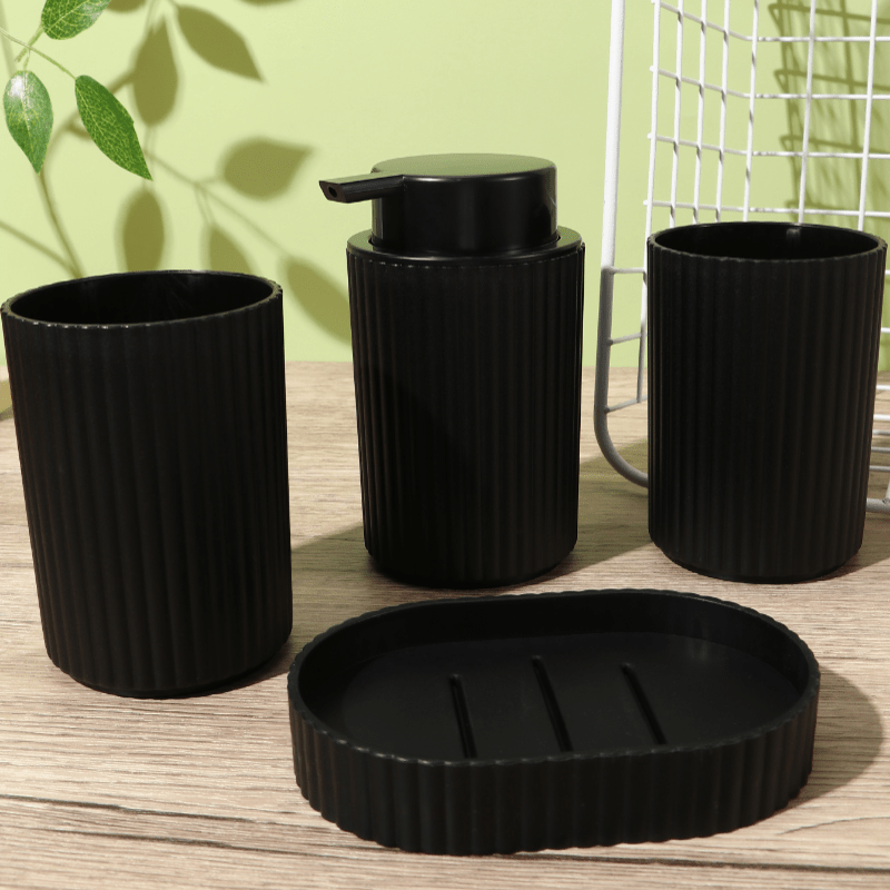 4pcs Solid Color Striped Bathroom Toiletry Set Travel Wash Cup Four-piece Set