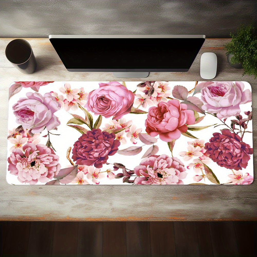 

Cute Colorful Flowers Large Mouse Pad Office Desk Mat Keyboard Pad, Computer Mouse Non-slip Rubber Base Stitched Edges Mouse Pad For Home Office Game