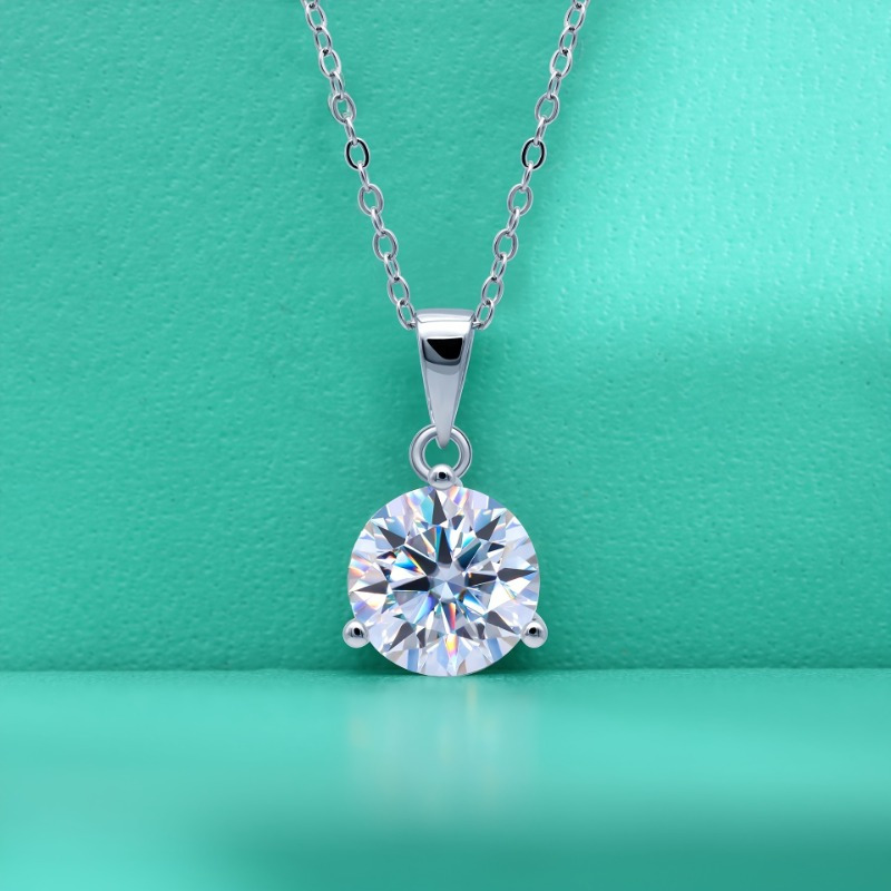 

1pc 1-3ct Round Cut Moissanite 3-prongs Pendant Necklace, 925 Silver For Girls, Everyday Jewelry