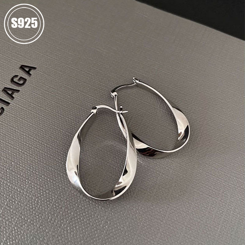 

1 Pair S925 Sterling Silver Geometric Hoop Earrings Mobius Twist Ear Buckle Leverback Earrings Jewelry Festival Gifts For Friend And Family 5.12g/0.18oz